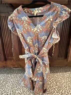 Marie Oliver Cream Dress with Blue and Red Floral Print